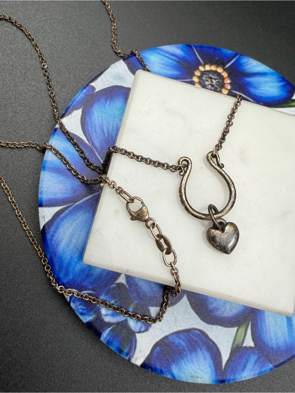 Avery 925 Sterling silver changeable charm horseshoe necklace w heart #S79